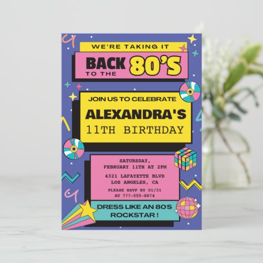11e anniversaire invitations Throwback Retro 80s (Debout devant)