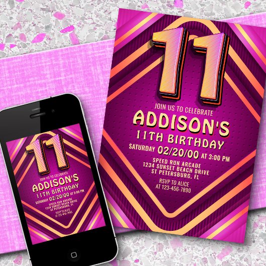 11e anniversaire Neon Invitation