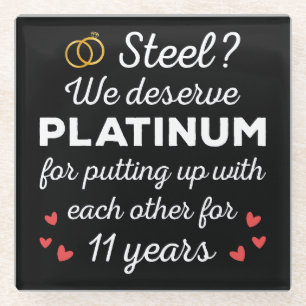 11e bruiloft Jubileum I - Steel Funny Couple Glazen Onderzetter