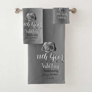 11e bruiloft Jubileum staal Roos badhanddoek set Bad Handdoek