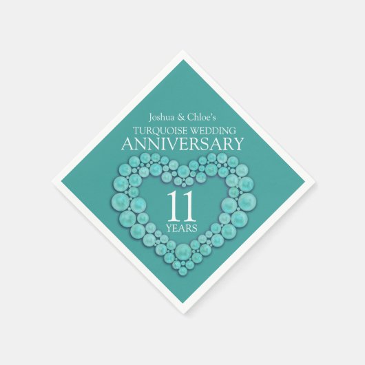 11e bruiloft Jubileum turquoise hart Servet (Hoek)