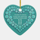 11e bruiloft Jubileum Turquoise-hartversiering Keramisch Ornament (Voorkant)