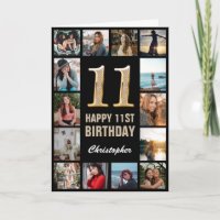 11e Happy Birthday Black en Gold Photo Collage