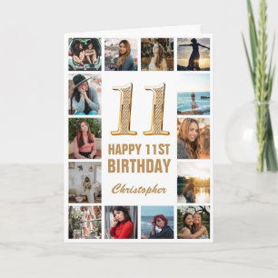 11e Happy Birthday Gold en White Photo Collage Kaart