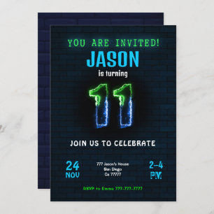 11e jongen verjaardag uitnodiging