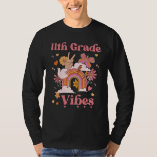 11e klas sfeer school groovy retro boho regenboog t-shirt