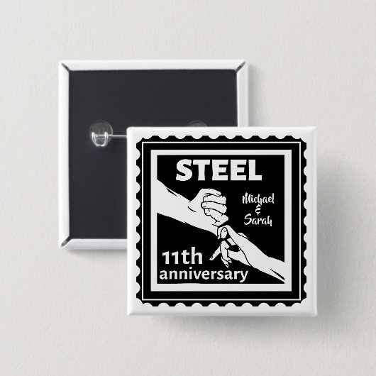 11e trouwdag met handen vierkante button 5,1 cm (Voorkant /achterkant)