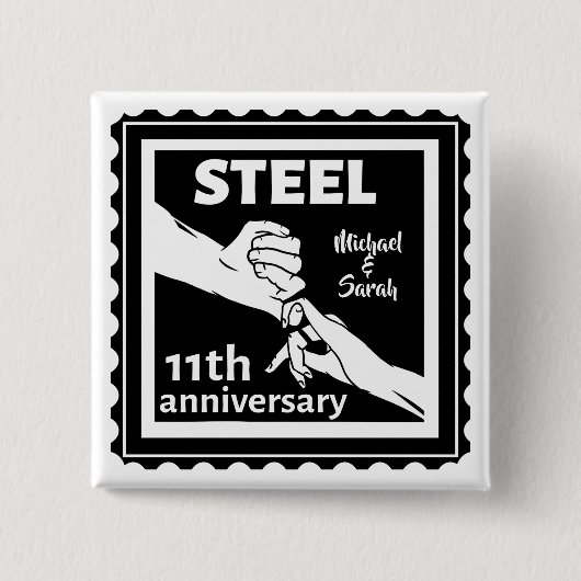 11e trouwdag met handen vierkante button 5,1 cm (Voorkant)