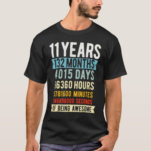 11e verjaardag 11 jaar oude  retro 132 maand t-shirt (Voorkant)