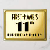 11e verjaardag — Art Deco Kijk "11" + Naam Folie Uitnodiging (Voorkant)