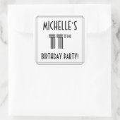 11e verjaardag: Art Deco Style + aangepaste naam Vierkante Sticker (Tas)