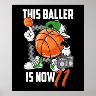 11e verjaardag Basketball Player Funny 11 Poster