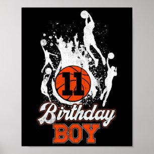 11e verjaardag Basketball Theme Birthday Boy 11 ja Poster