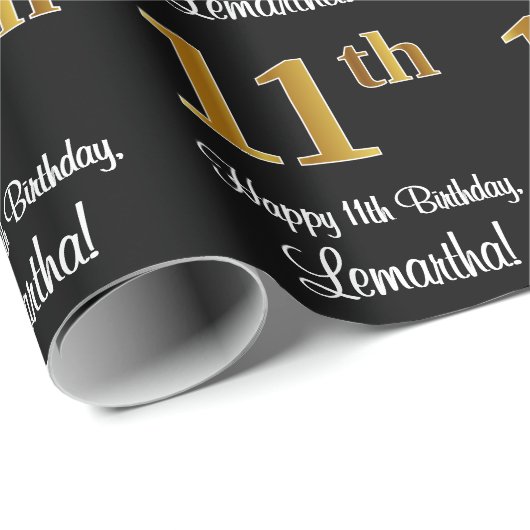 11e verjaardag: Elegante luxe Faux Gold look # Cadeaupapier (Rol Hoek)