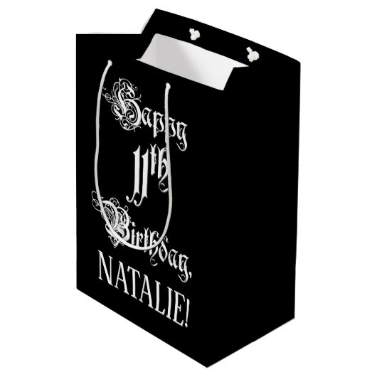 11e verjaardag: Fancy, elegant script + aangepaste Medium Cadeauzakje (Achterkant Gekanteld)