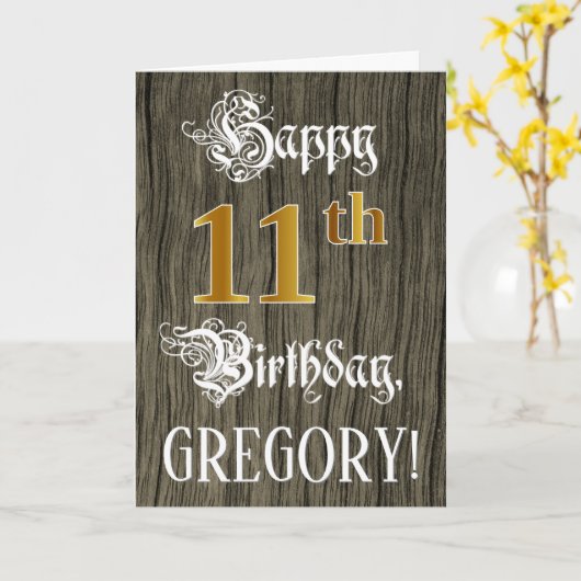 11e verjaardag: Faux Gold look + Faux-houten patro Kaart (Gele Bloem)