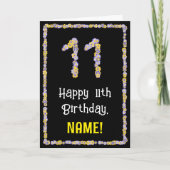 11e verjaardag: Floral Flowers Number, Custom Name Kaart (Voorkant)