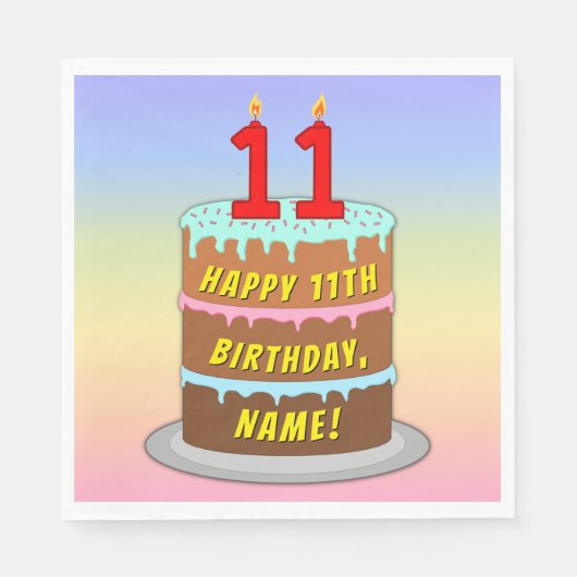 11e verjaardag: Fun Cake and Candles + Custom Name Servet (Voorkant)