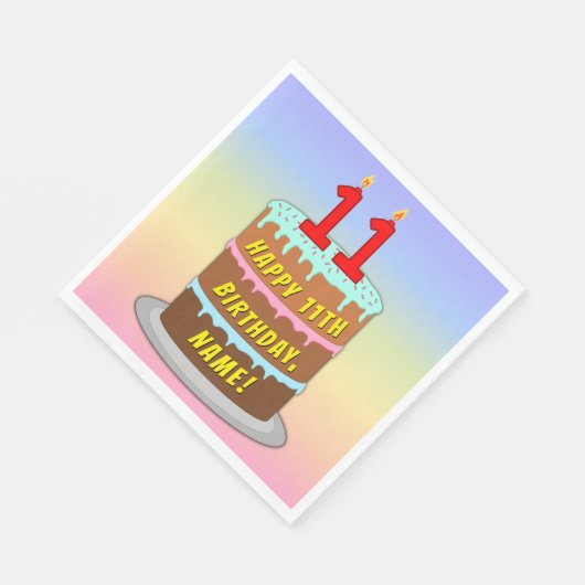 11e verjaardag: Fun Cake and Candles + Custom Name Servet (Hoek)