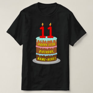 11e verjaardag — Fun Cake & Candles, w/ Eigen naam T-shirt