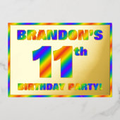 11e verjaardag - Fun, regenboogspectrum "11" Folie Uitnodiging (Voorkant)