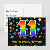 11e verjaardag: Fun Stars Patroon, Regenboog 11, N Briefkaart (Voorkant / Achterkant)