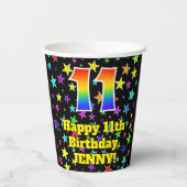 11e verjaardag: Fun Stars Pattern en Rainbow 11 Papieren Bekers (Achterkant)