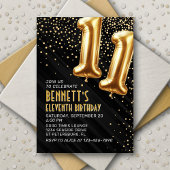 11e verjaardag Gold Black Invitation Kaart