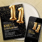 11e verjaardag Gold Black Invitation Kaart