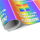 11e verjaardag: kleurrijk, vun regenboogpatroon # cadeaupapier (Rol Hoek)