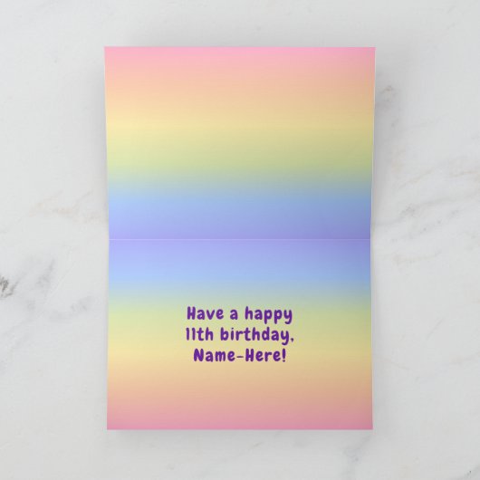 11e verjaardag: kleurrijke regenboog # 11, Naam va Kaart (Binnen)