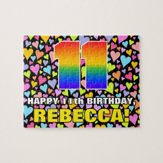 11e verjaardag — Leuk, liefdevolle hartvormen + “1 Legpuzzel (Horizontaal)