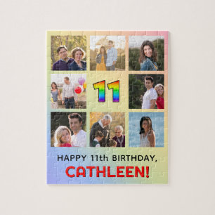 11e verjaardag: leuk regenboog #, aangepaste naam  legpuzzel