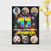 11e verjaardag: Leuke regenboog #, aangepaste naam Kaart (Gele Bloem)