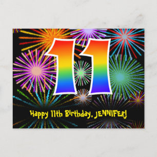 11e verjaardag – Leuke vuurwerkpatroon + Regenboog Briefkaart