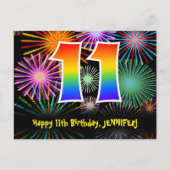 11e verjaardag – Leuke vuurwerkpatroon + Regenboog Briefkaart (Voorkant)