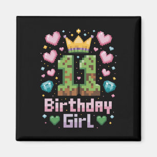 11e Verjaardag Meisje Shirt Gaming Pixel Party 11  Magneet