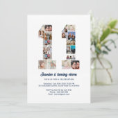 11e verjaardag nummer 11 aangepaste foto collage kaart (Staand voorkant)