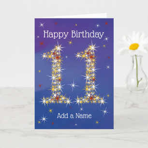 11e verjaardag - nummer 11 in sterren - blauw - le kaart