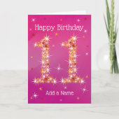 11e verjaardag - nummer 11 in sterren - roze - lee kaart (Voorkant)