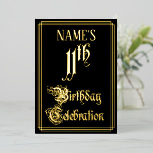 11e verjaardag Partij — Fancy Manuscript & Naam va Folie Uitnodiging