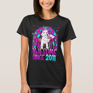 11e verjaardag regenboog 11 jaar oude Flossonicorn T-shirt