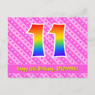11e verjaardag: Roze strepen & harten, Regenboog 1 Briefkaart