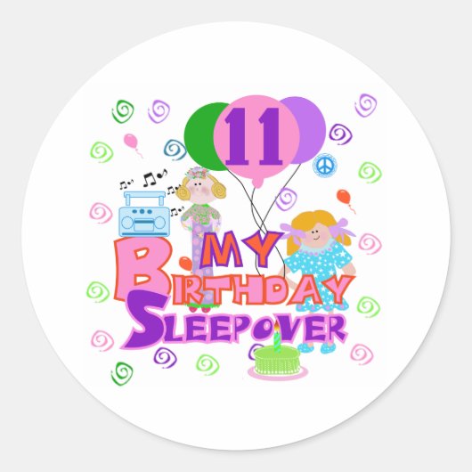 11e verjaardag Sleepover Ronde Sticker (Voorkant)