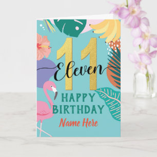 11e Verjaardag Tropische Pastel Bloemen Flamingo N Kaart