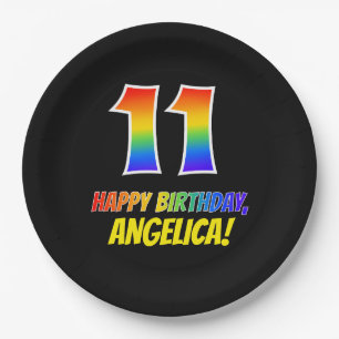 11e verjaardag: Vet, Vun, eenvoudig, regenboog 11 Papieren Bordje