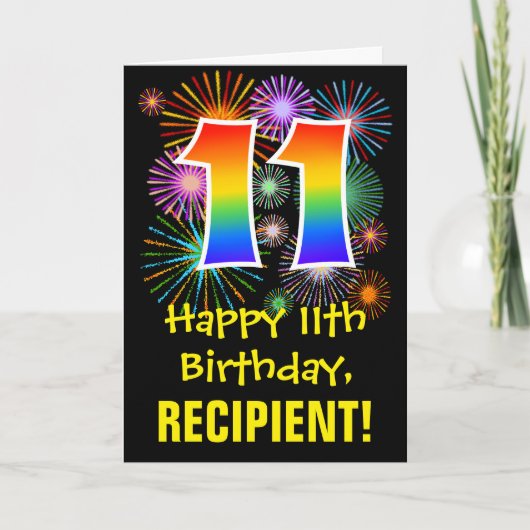 11e verjaardag: Vuurwerk Fun Pattern + Regenboog 1 Kaart (Voorkant)