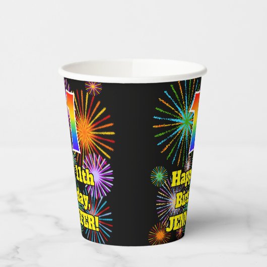 11e verjaardag: Vuurwerk Fun Pattern + Regenboog 1 Papieren Bekers (Links)