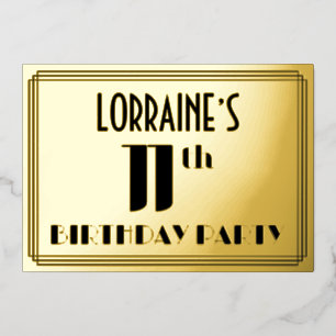 11e verjaardagsfeest: Art Deco-look “11” en naam Folie Uitnodiging