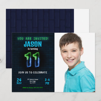 11e verjaardagsfoto uitnodiging voor jongen